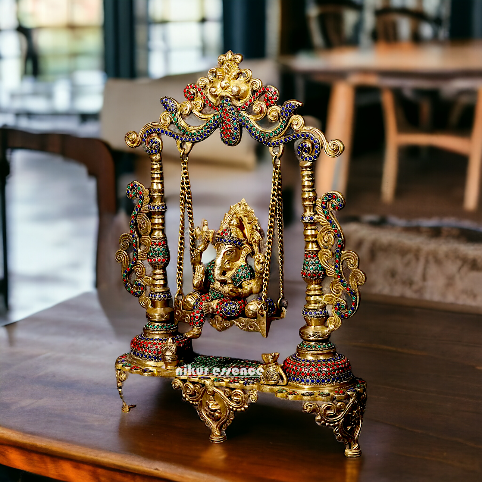 Buy Vinayaka swinging Jhula Ganesha Brass with Stone Work idol - 18 inches Nikuressence