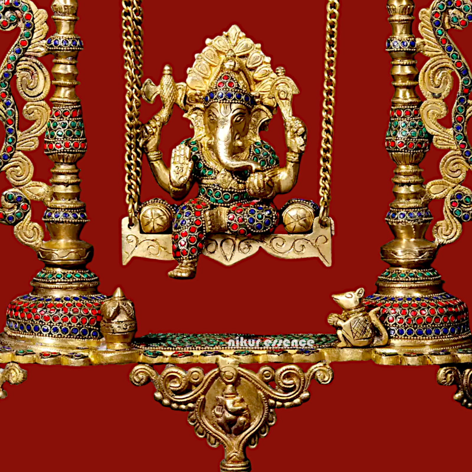 Buy Vinayaka swinging Jhula Ganesha Brass with Stone Work idol - 18 inches Nikuressence