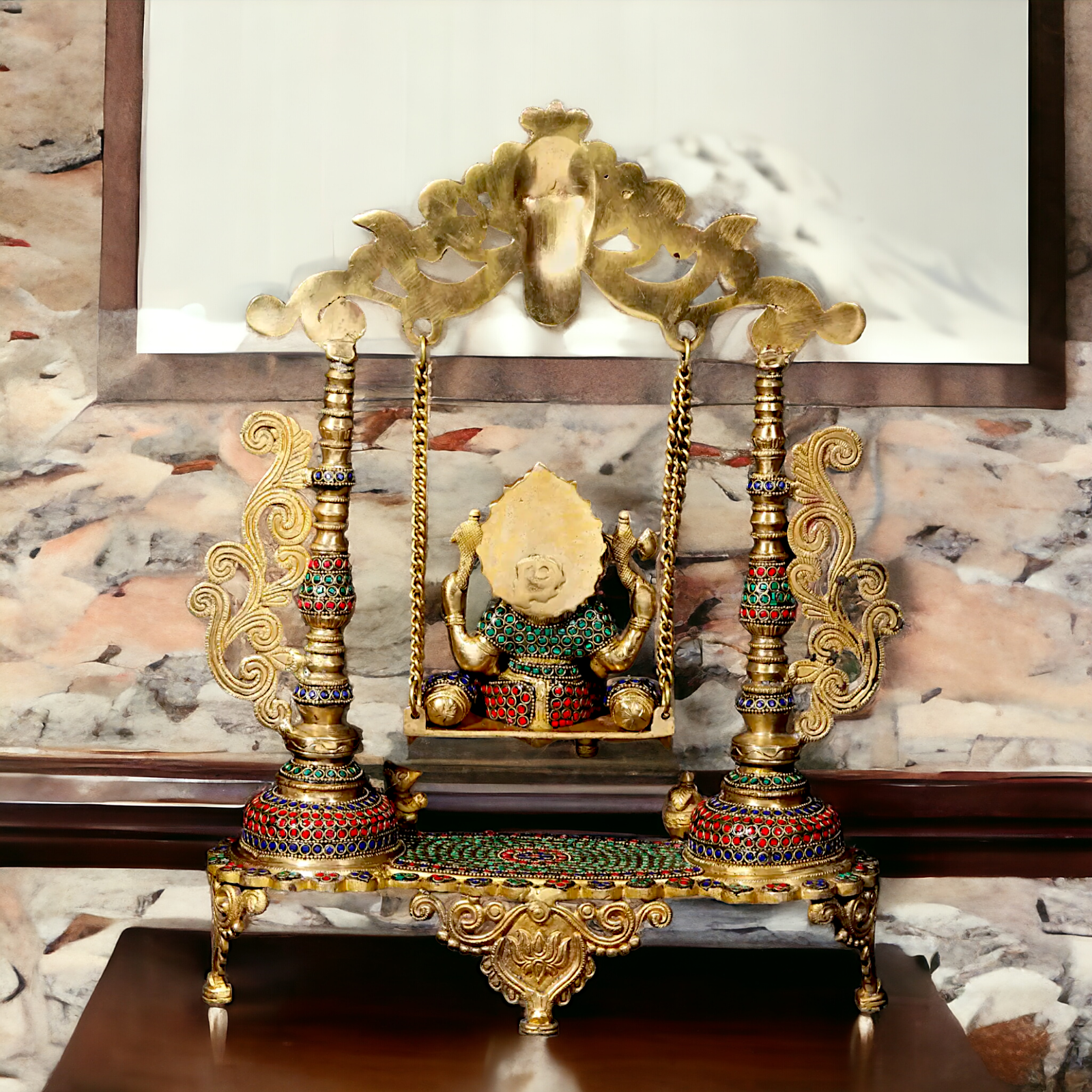 Buy Vinayaka swinging Jhula Ganesha Brass with Stone Work idol - 18 inches Nikuressence