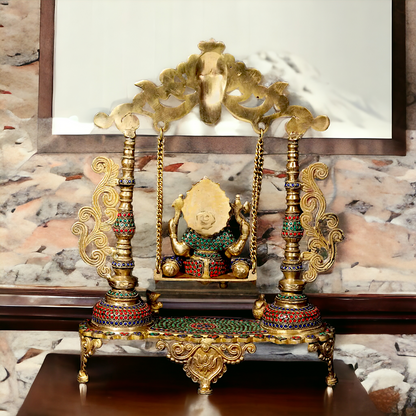 Buy Vinayaka swinging Jhula Ganesha Brass with Stone Work idol - 18 inches Nikuressence