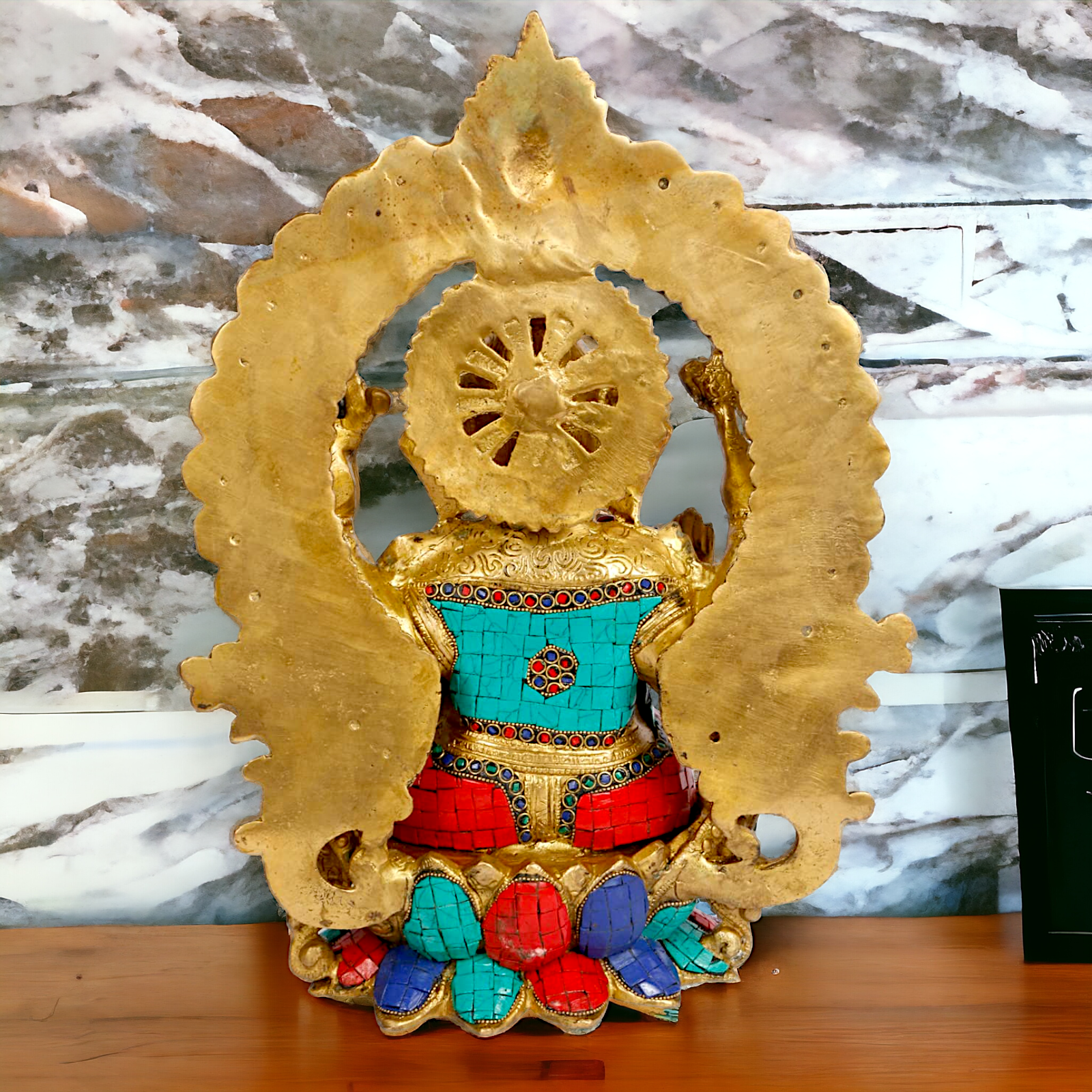 Big Ganesha Sitting on Lotus Brass with Stone Work idol - 15 inches Nikuressence