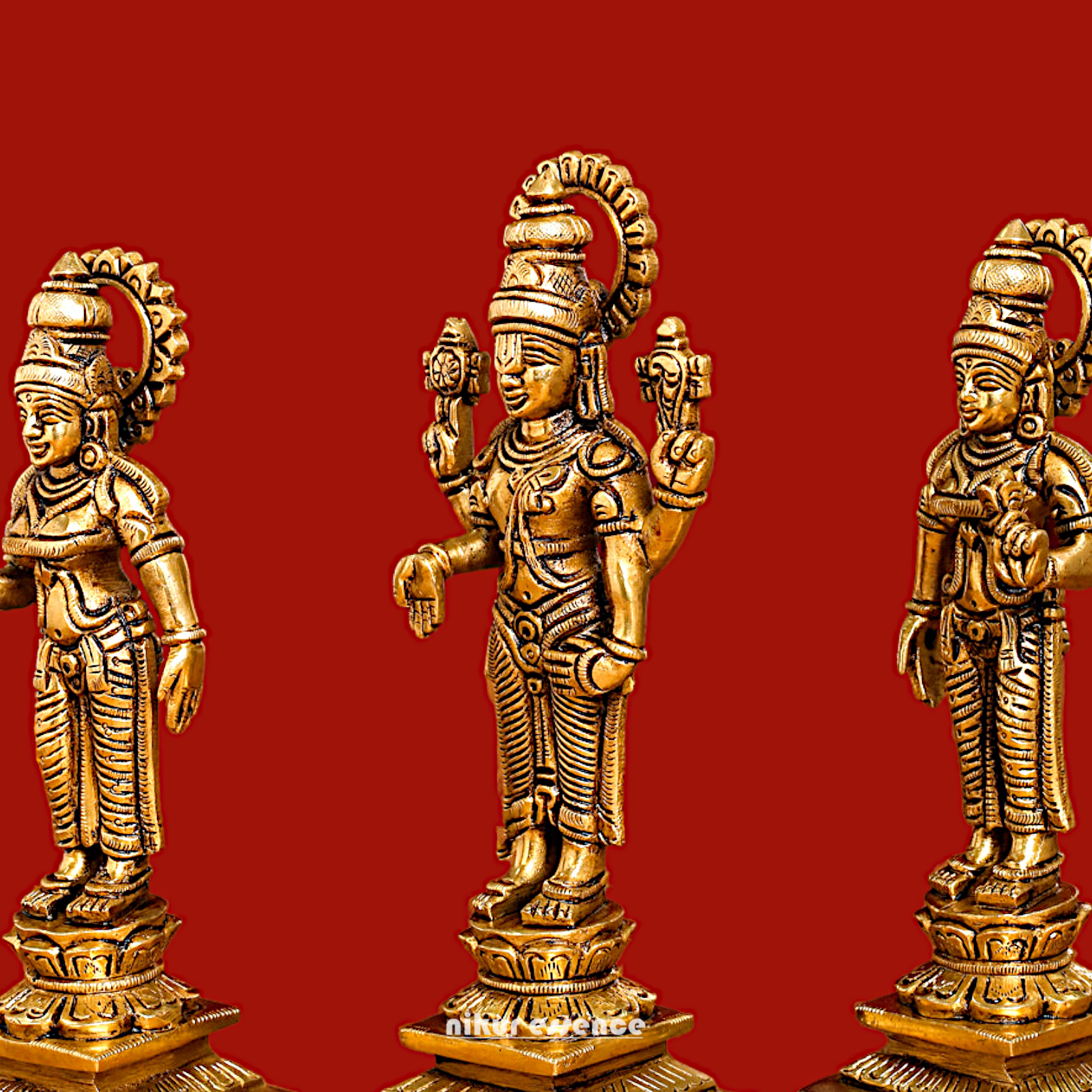 Lord Tirupati Balaji with wife Bhudevi and Sridevi Solid Brass idol - 8 inches Nikuressence