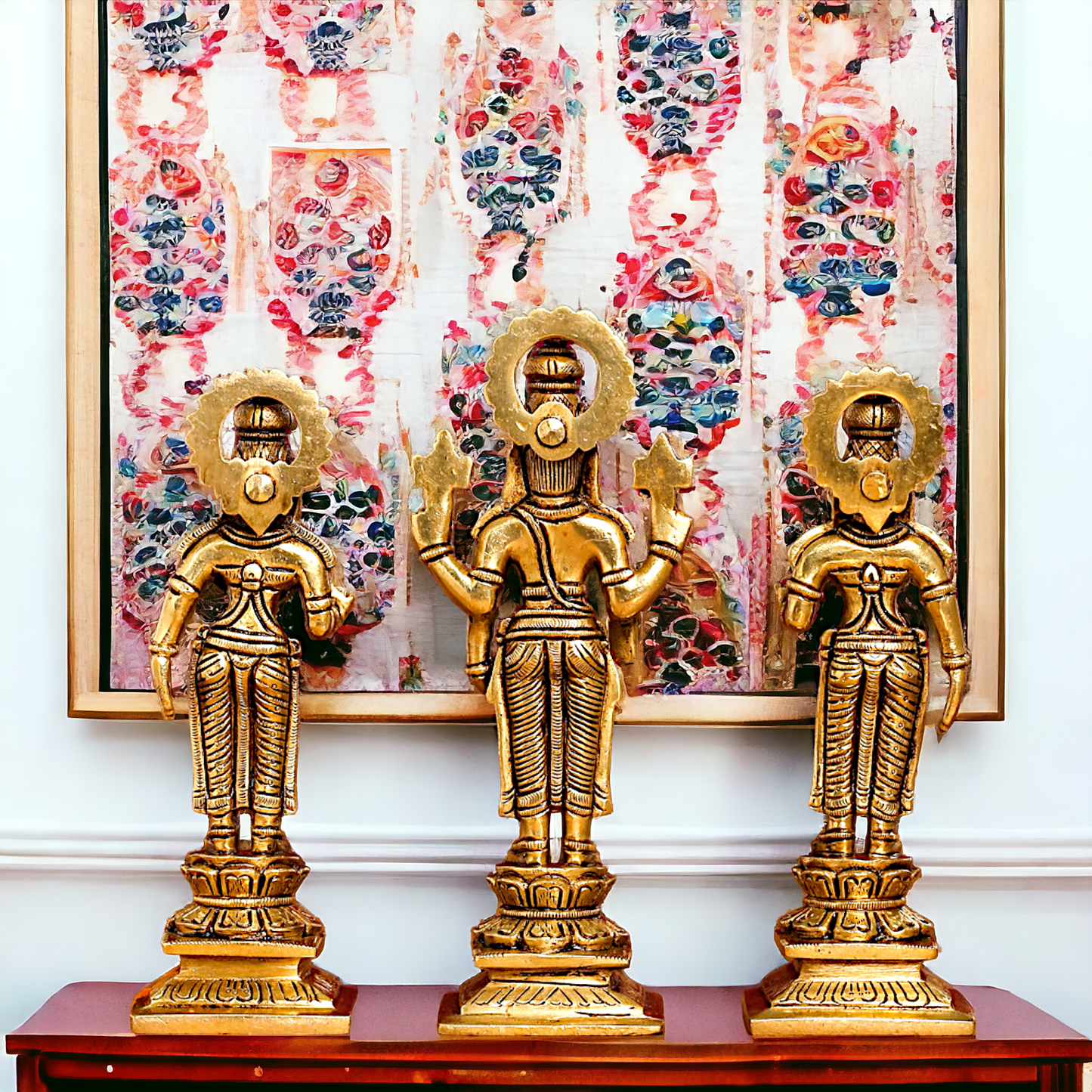 Lord Tirupati Balaji with wife Bhudevi and Sridevi Solid Brass idol - 8 inches Nikuressence