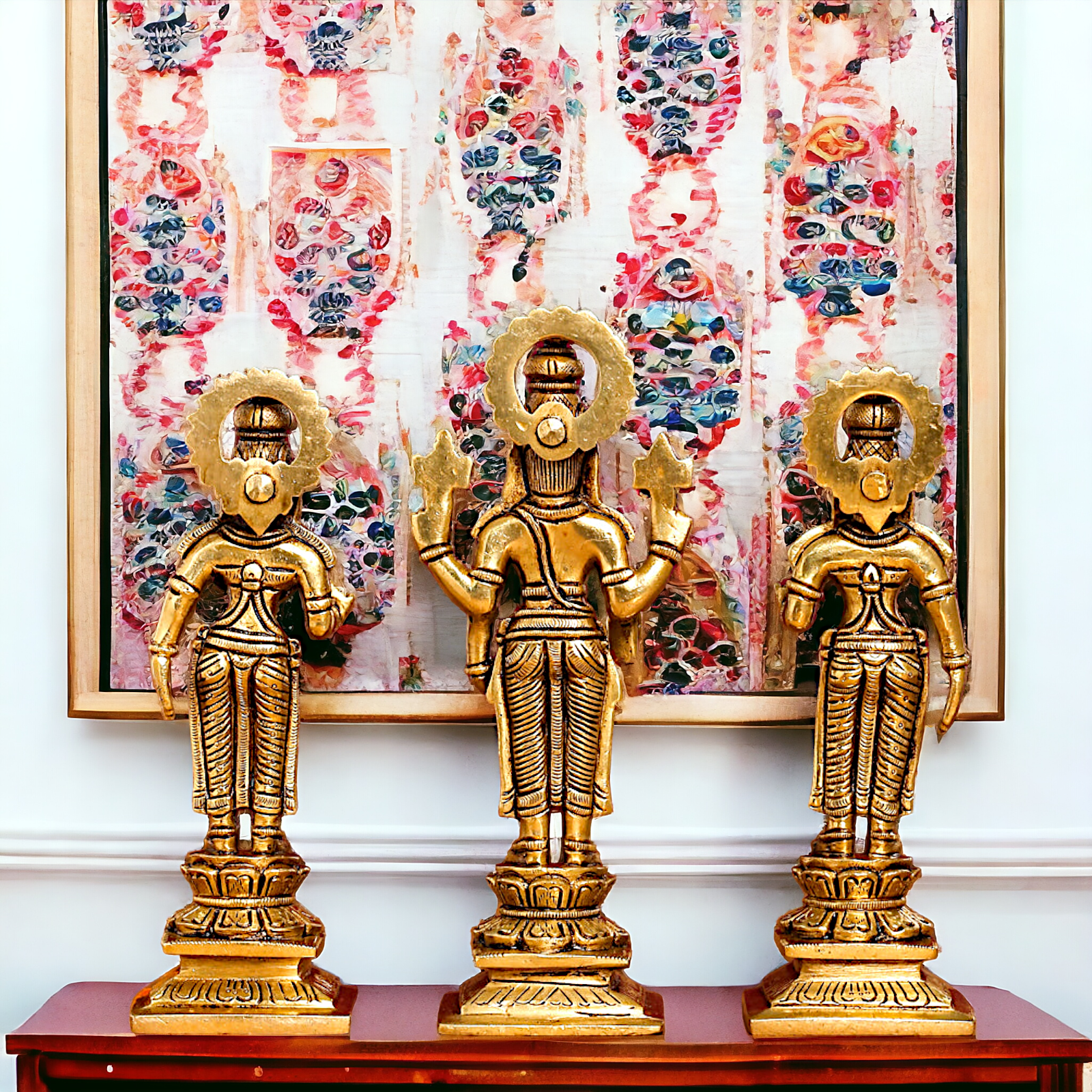 Lord Tirupati Balaji with wife Bhudevi and Sridevi Solid Brass idol - 8 inches Nikuressence