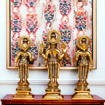 Lord Tirupati Balaji with wife Bhudevi and Sridevi Solid Brass idol - 8 inches Nikuressence