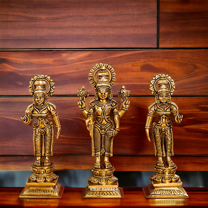 Lord Tirupati Balaji with wife Bhudevi and Sridevi Solid Brass idol - 8 inches Nikuressence