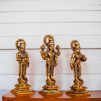 Lord Tirupati Balaji with wife Bhudevi and Sridevi Solid Brass idol - 8 inches Nikuressence