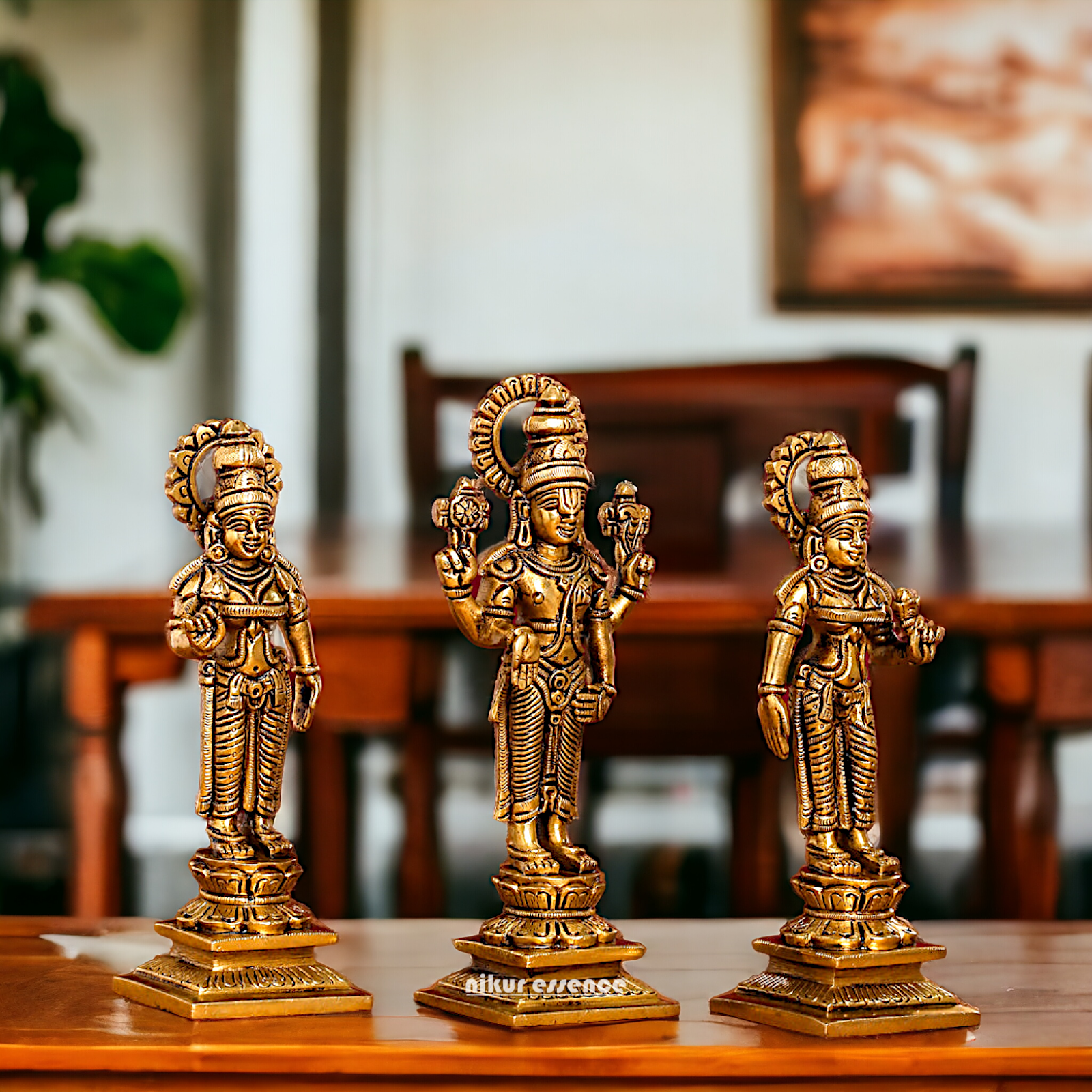 Lord Tirupati Balaji with wife Bhudevi and Sridevi Solid Brass idol - 8 inches Nikuressence