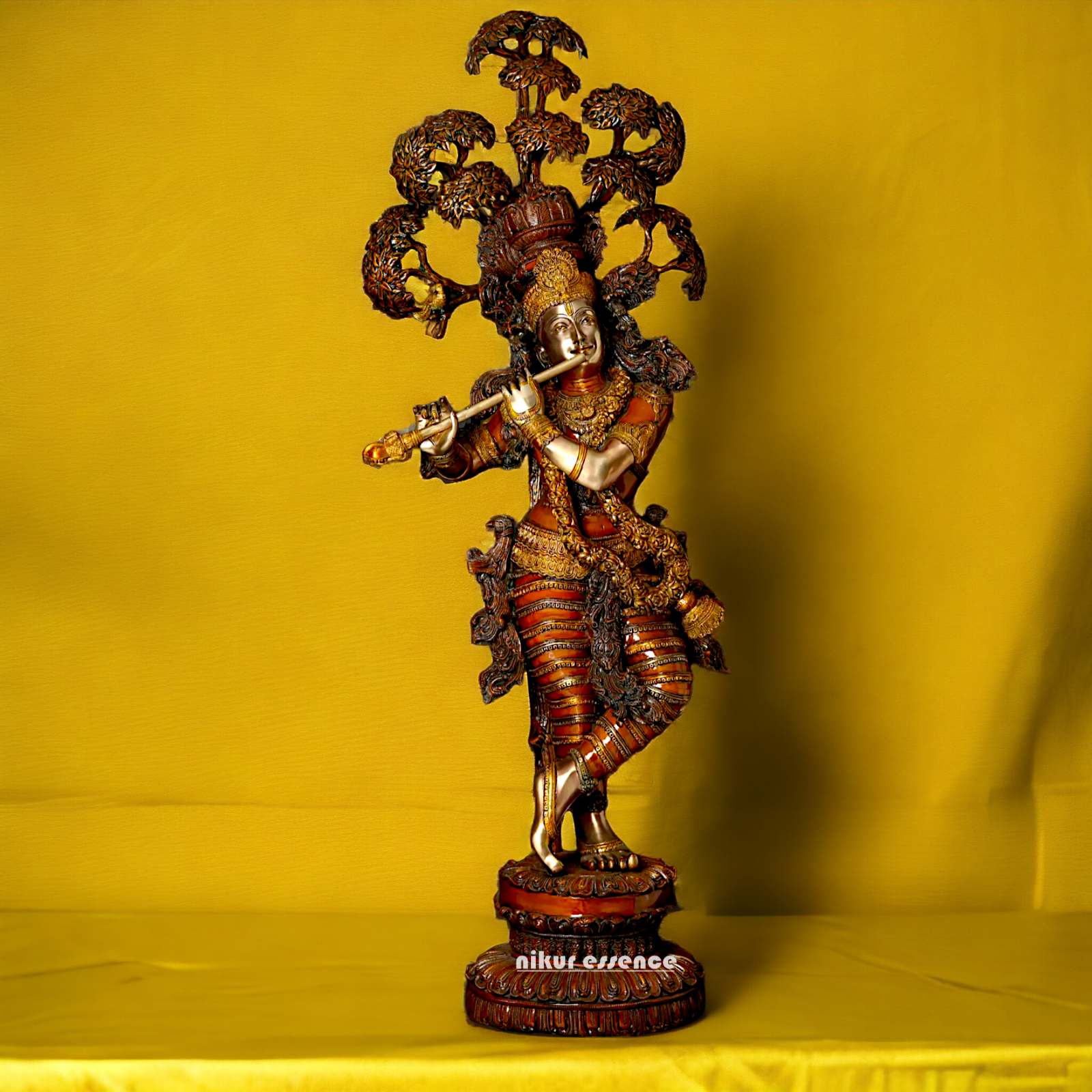Big Krishna Playing Flute with Tree Beauty brass statue - 45 inches Nikuressence
