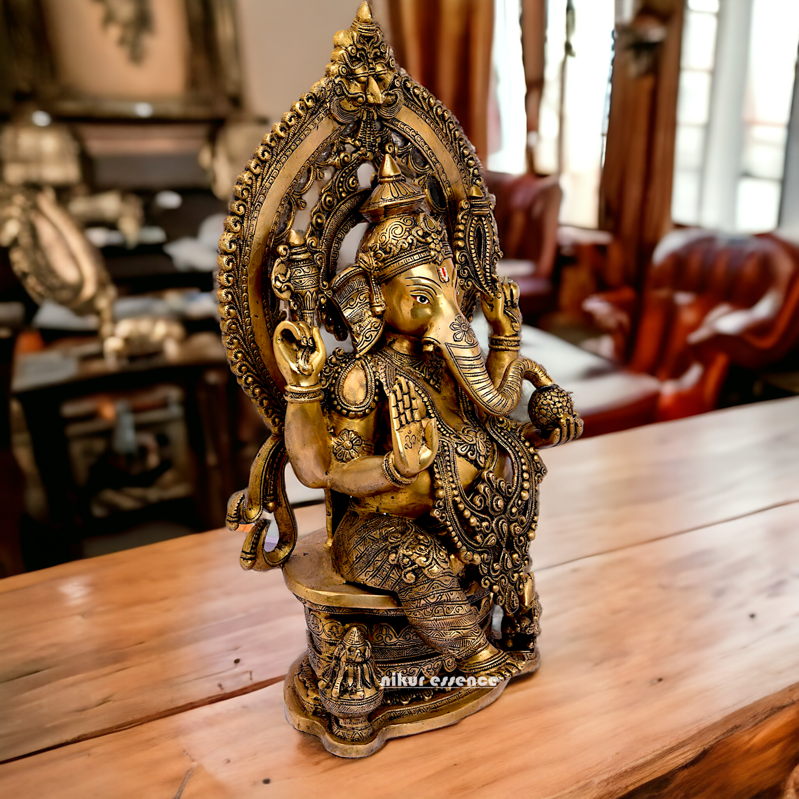 Buy Ganesha Bhagwan Sitting on Singhasan Solid Brass idol - 26.7 inches Nikuressence