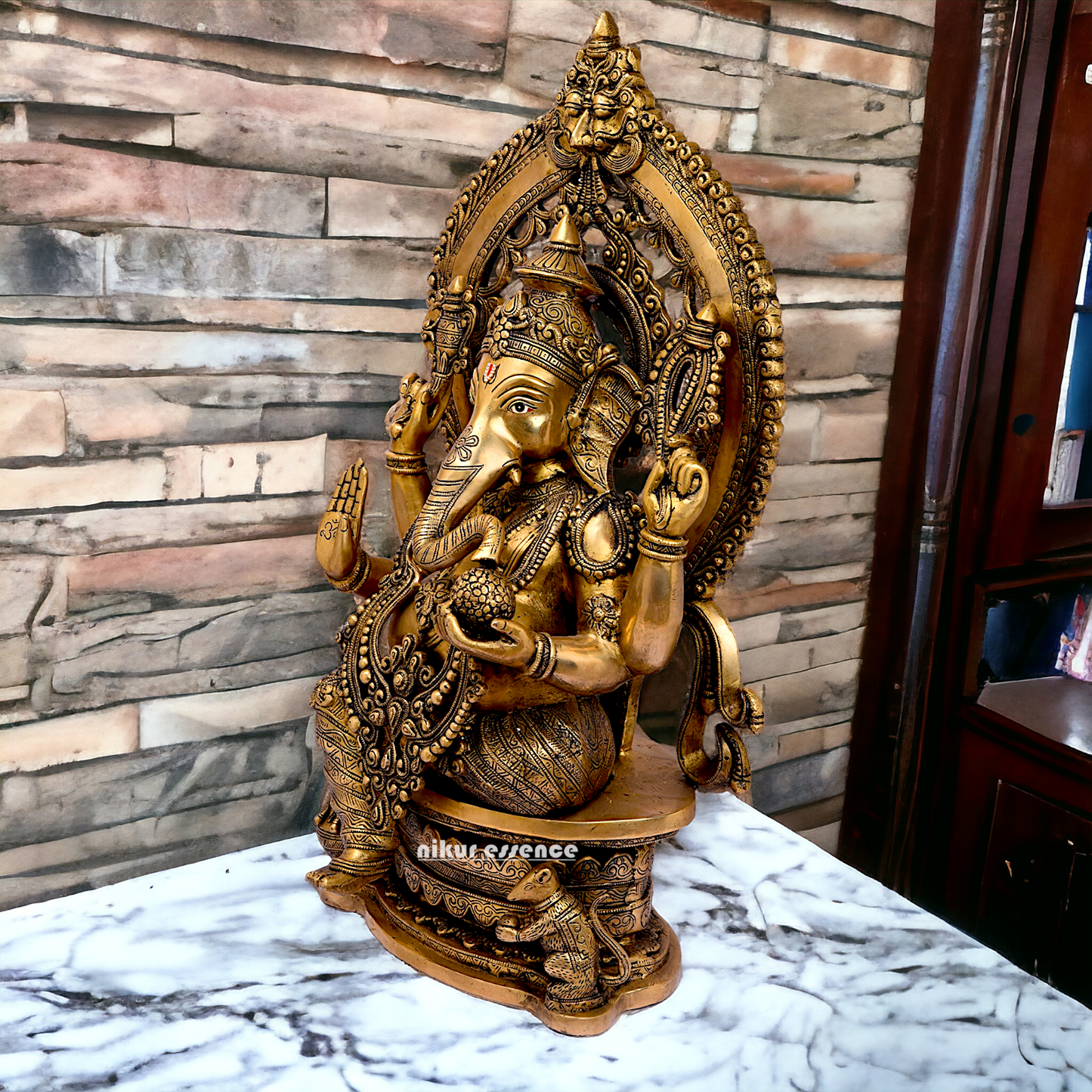 Buy Ganesha Bhagwan Sitting on Singhasan Solid Brass idol - 26.7 inches Nikuressence