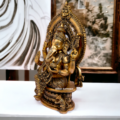 Buy Ganesha Bhagwan Sitting on Singhasan Solid Brass idol - 26.7 inches Nikuressence