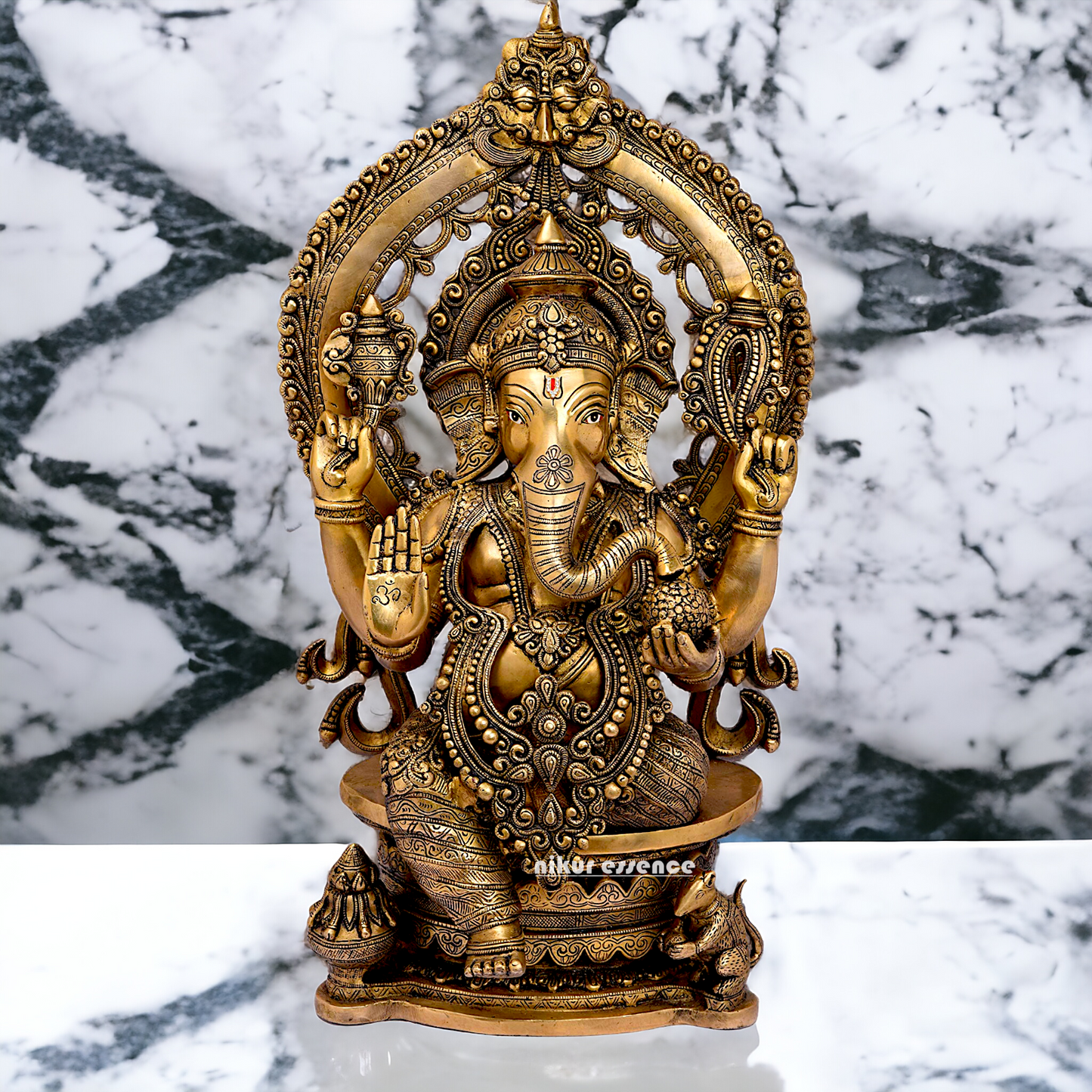 Buy Ganesha Bhagwan Sitting on Singhasan Solid Brass idol - 26.7 inches Nikuressence