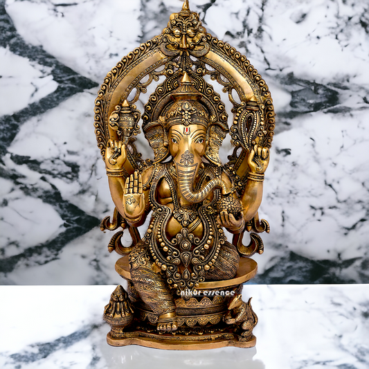 Buy Ganesha Bhagwan Sitting on Singhasan Solid Brass idol - 26.7 inches Nikuressence