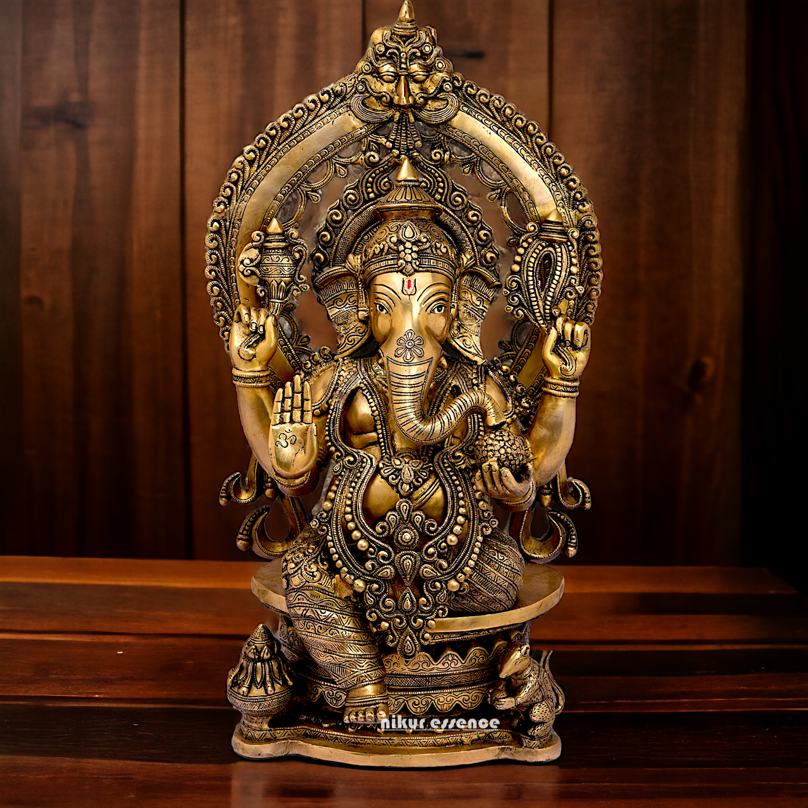 Buy Ganesha Bhagwan Sitting on Singhasan Solid Brass idol - 26.7 inches Nikuressence