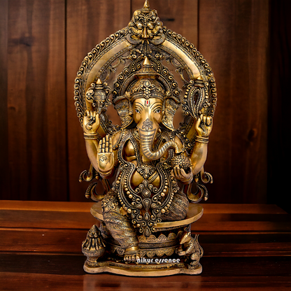 Buy Ganesha Bhagwan Sitting on Singhasan Solid Brass idol - 26.7 inches Nikuressence