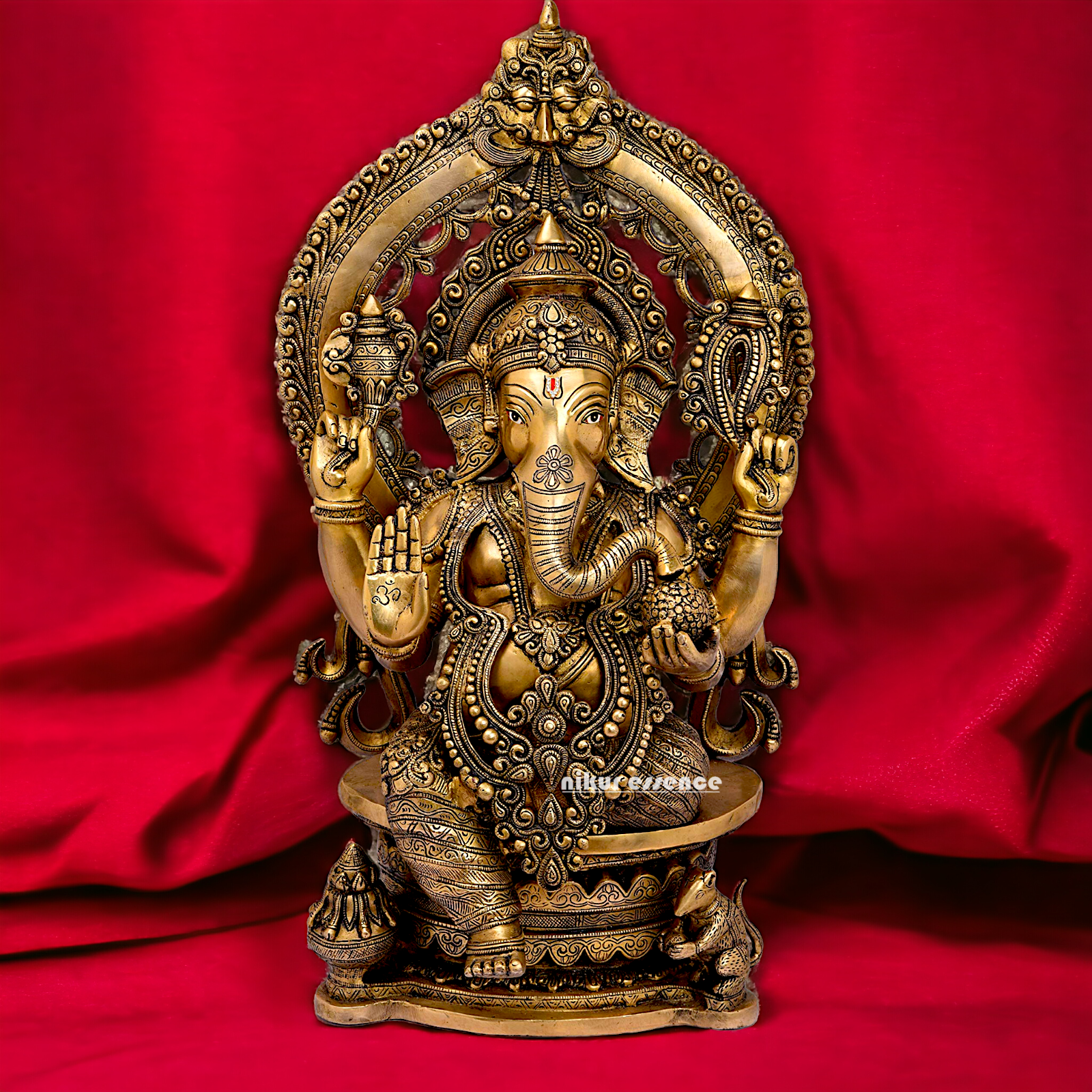 Buy Ganesha Bhagwan Sitting on Singhasan Solid Brass idol - 26.7 inches Nikuressence
