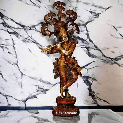 Big Krishna Playing Flute with Tree Beauty brass statue - 45 inches Nikuressence