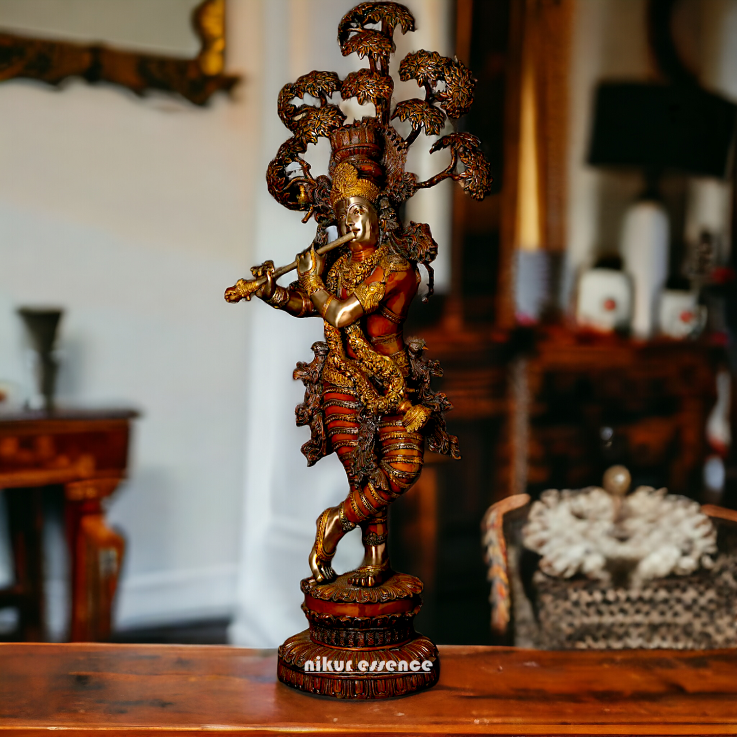 Big Krishna Playing Flute with Tree Beauty brass statue - 45 inches Nikuressence