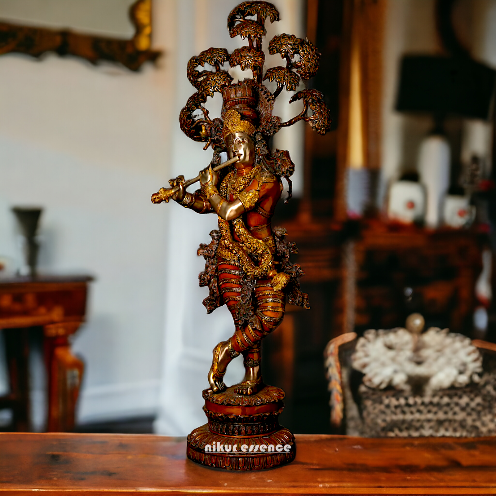 Big Krishna Playing Flute with Tree Beauty brass statue - 45 inches Nikuressence
