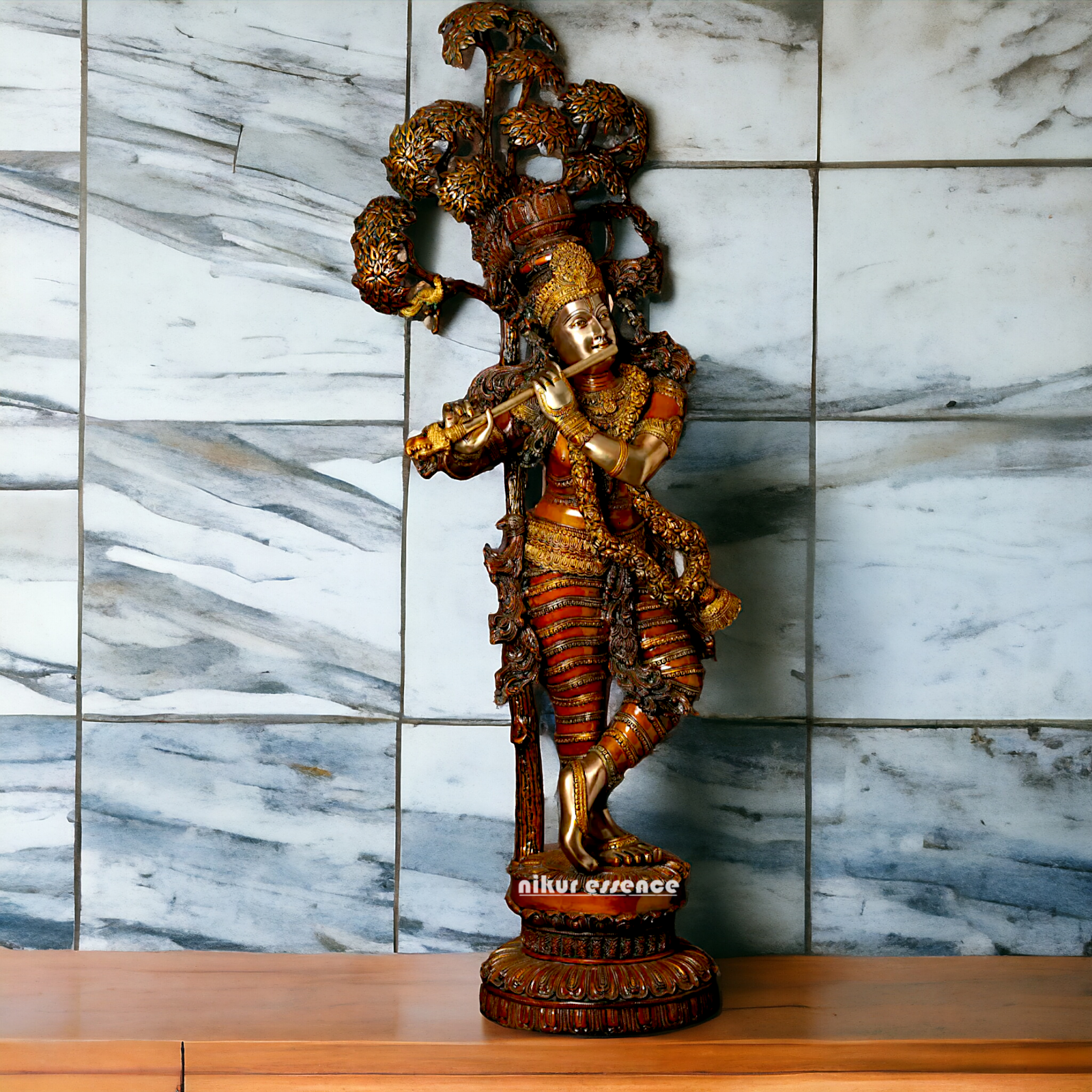 Big Krishna Playing Flute with Tree Beauty brass statue - 45 inches Nikuressence