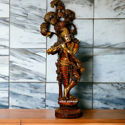 Big Krishna Playing Flute with Tree Beauty brass statue - 45 inches Nikuressence