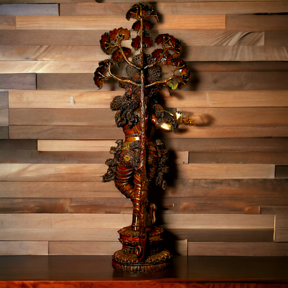 Big Krishna Playing Flute with Tree Beauty brass statue - 45 inches Nikuressence