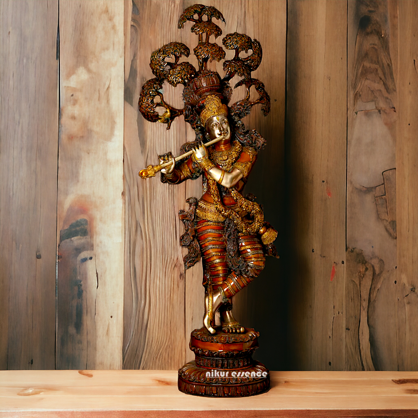 Big Krishna Playing Flute with Tree Beauty brass statue - 45 inches Nikuressence