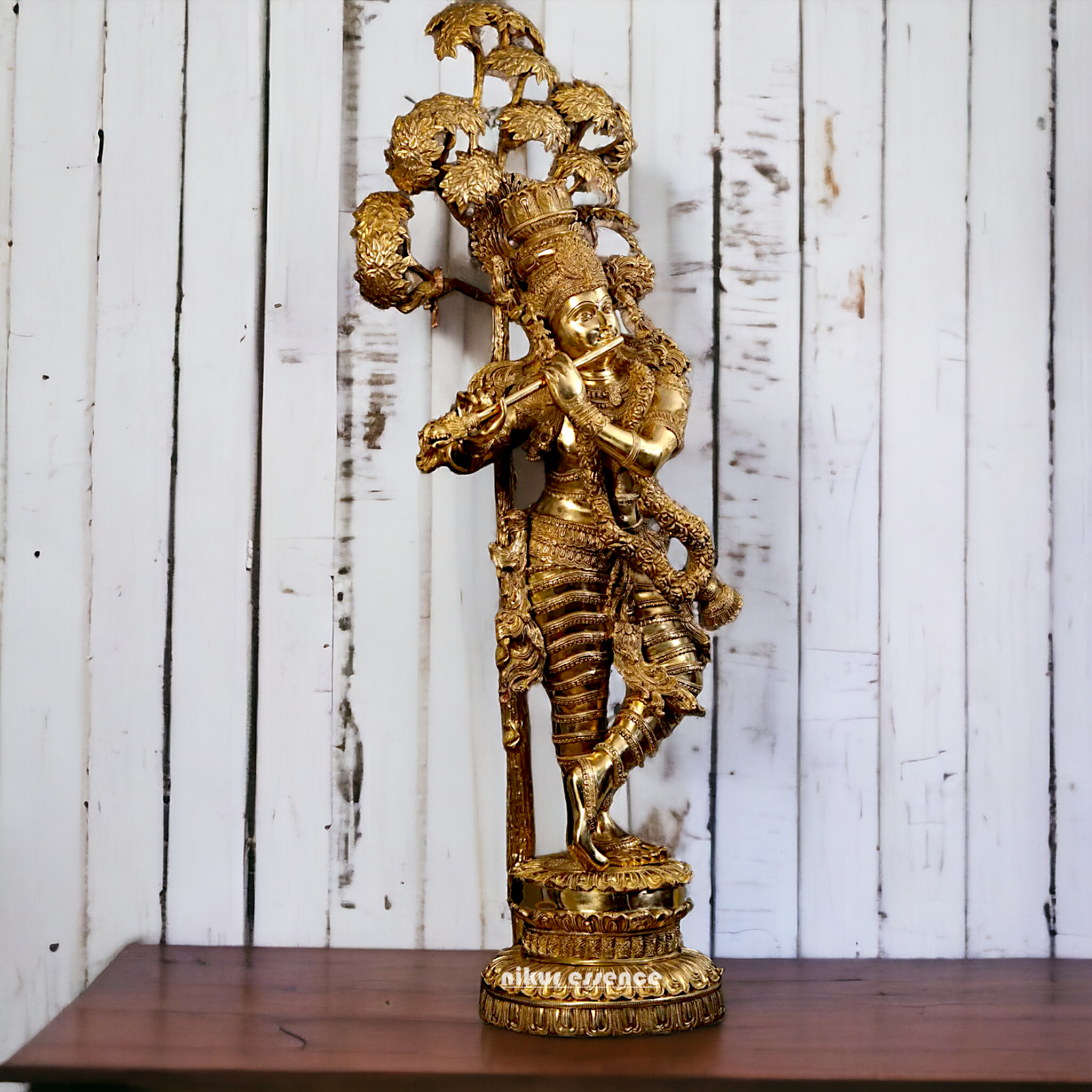 Big Krishna with Tree Playing Flute solid brass idol - 57 inches Nikuressence