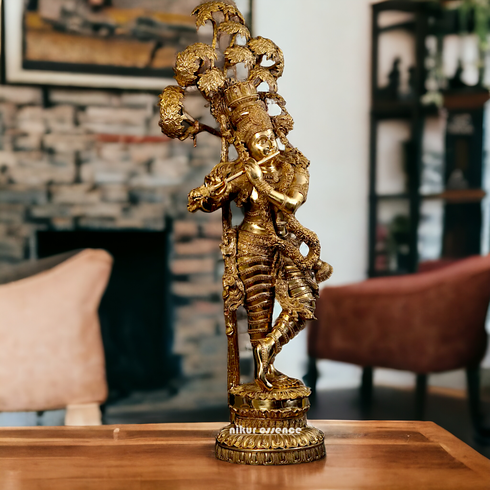 Big Krishna with Tree Playing Flute solid brass idol - 57 inches Nikuressence