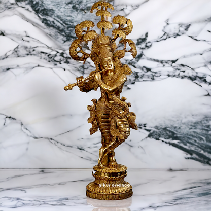 Big Krishna with Tree Playing Flute solid brass idol - 57 inches Nikuressence