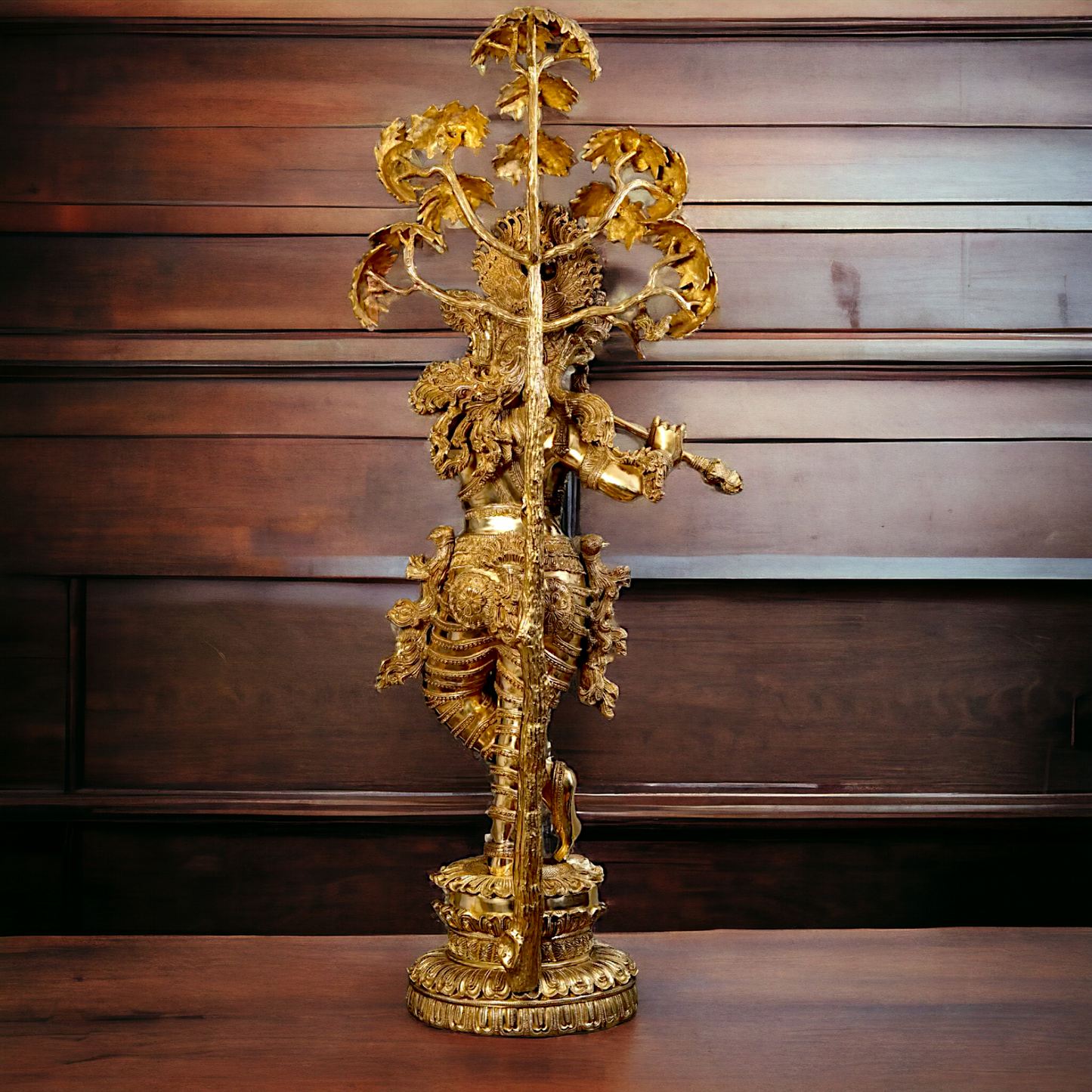 Big Krishna with Tree Playing Flute solid brass idol - 57 inches Nikuressence