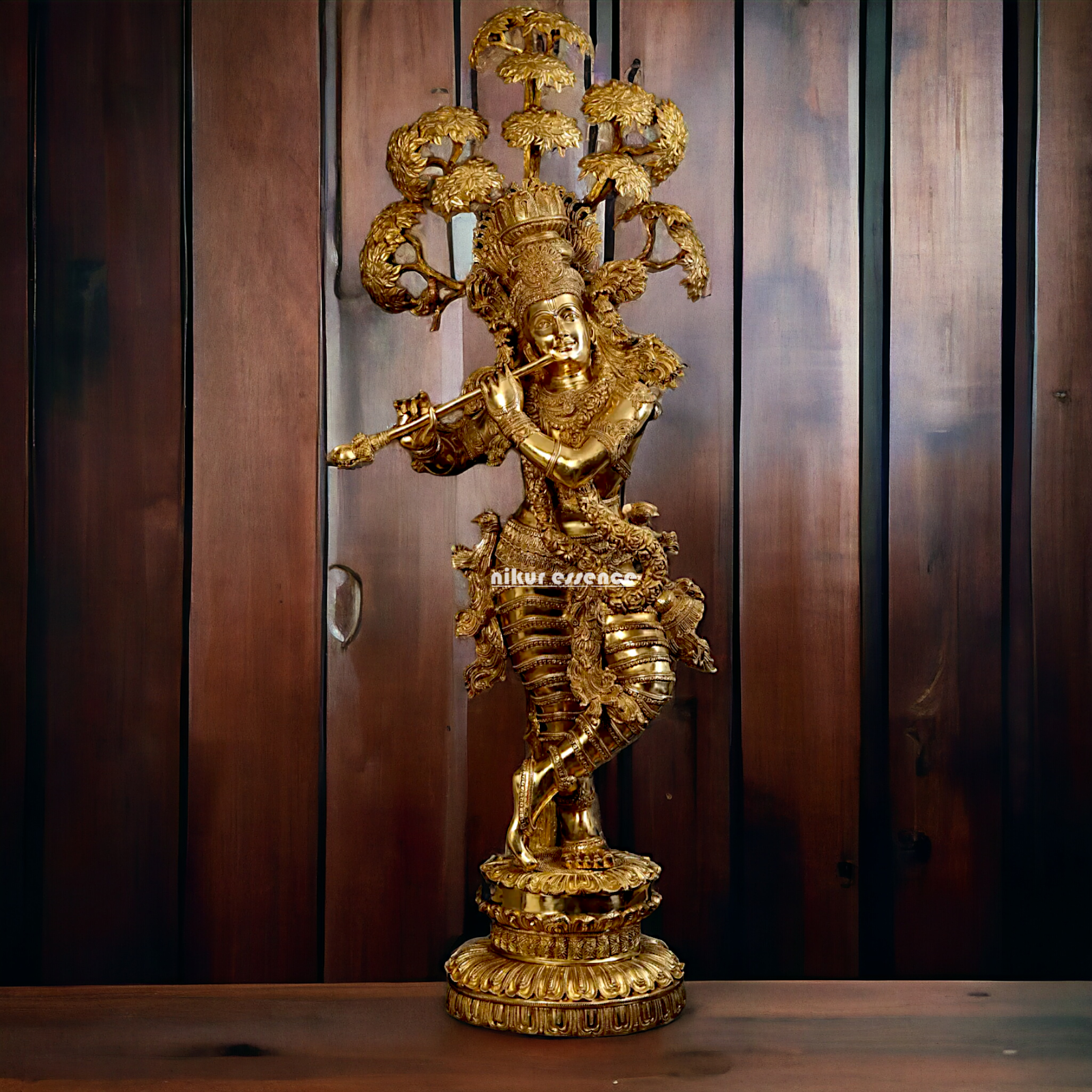Big Krishna with Tree Playing Flute solid brass idol - 57 inches Nikuressence