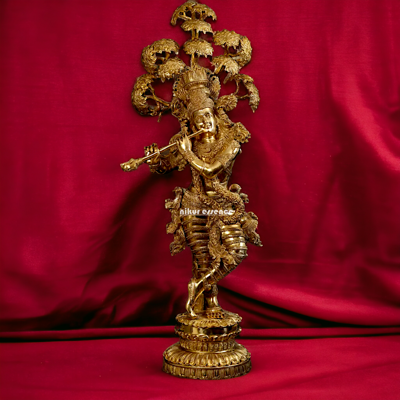 Big Krishna with Tree Playing Flute solid brass idol - 57 inches Nikuressence