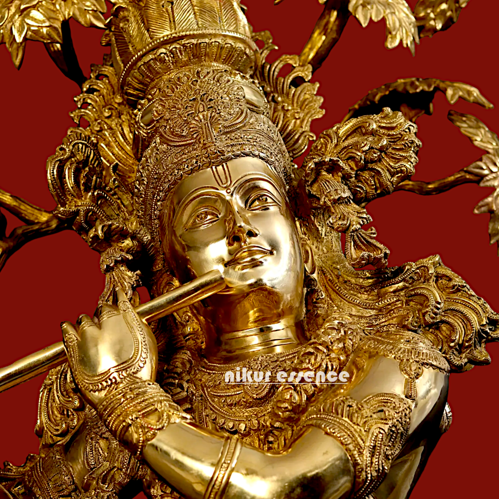Big Krishna with Tree Playing Flute solid brass idol - 57 inches Nikuressence