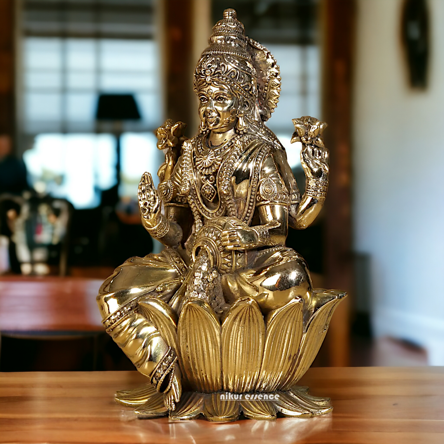 Superfine Brass Lakshmi Maa Sitting on Lotus Idol - 7.5 inches Nikuressence