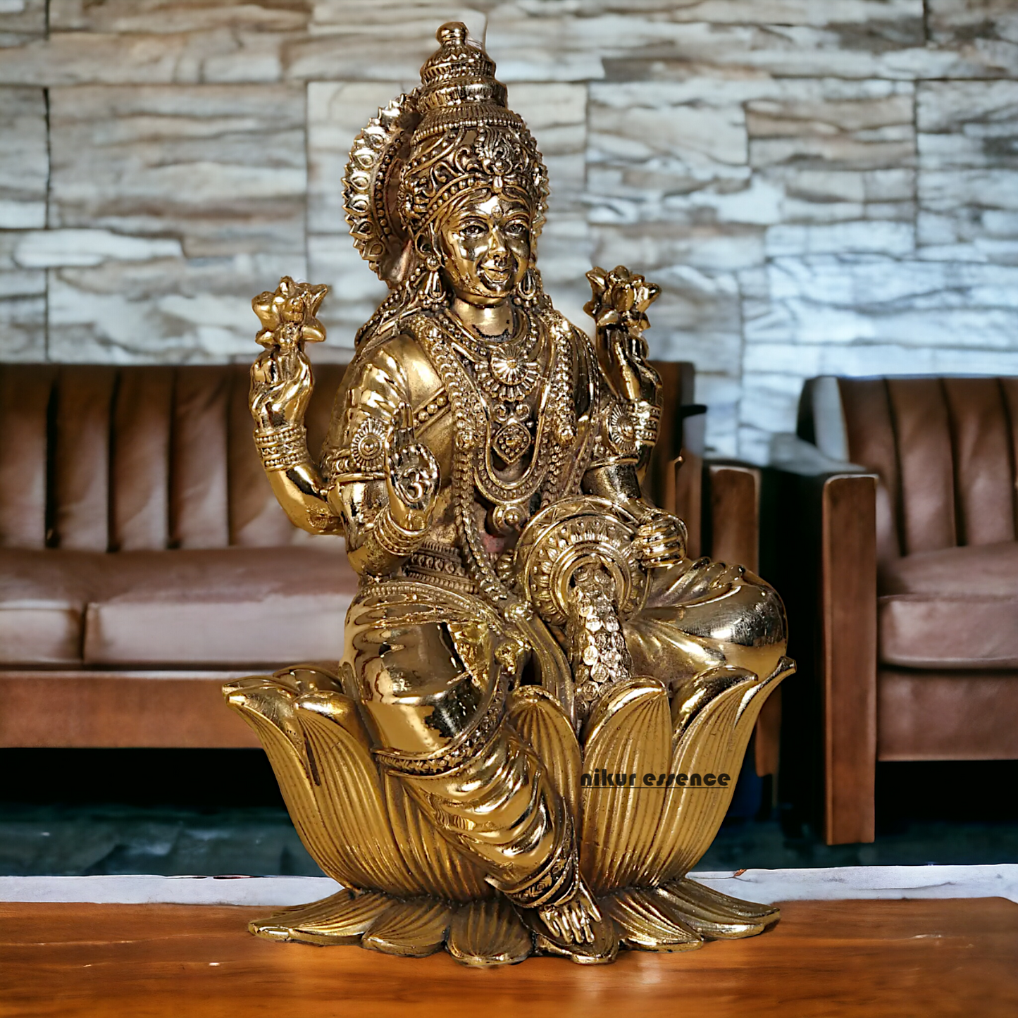 Superfine Brass Lakshmi Maa Sitting on Lotus Idol - 7.5 inches Nikuressence