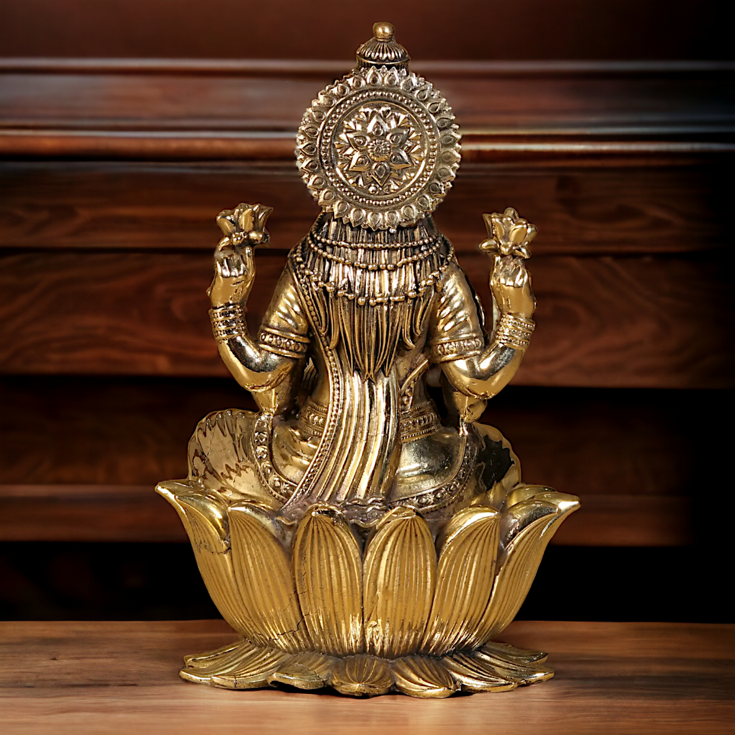 Superfine Brass Lakshmi Maa Sitting on Lotus Idol - 7.5 inches Nikuressence