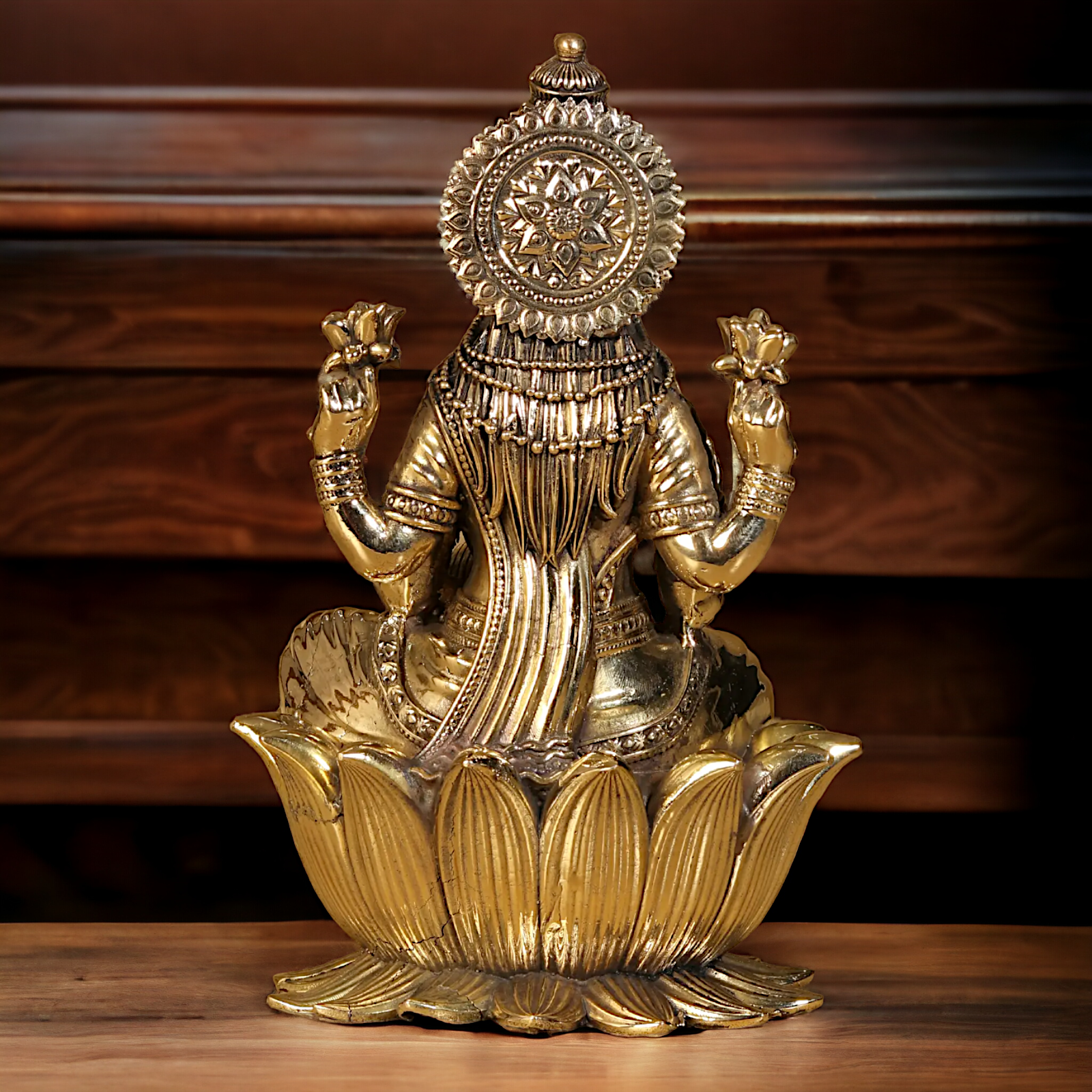 Superfine Brass Lakshmi Maa Sitting on Lotus Idol - 7.5 inches Nikuressence