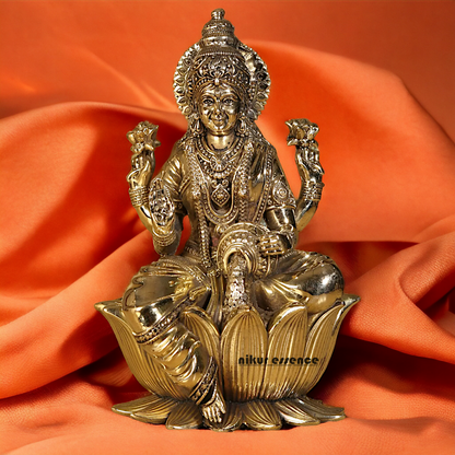 Superfine Brass Lakshmi Maa Sitting on Lotus Idol - 7.5 inches Nikuressence