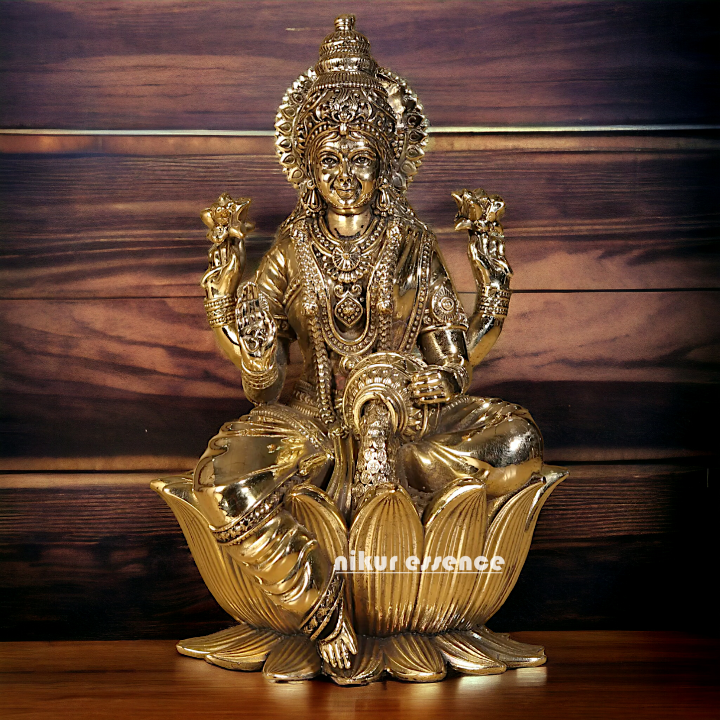 Superfine Brass Lakshmi Maa Sitting on Lotus Idol - 7.5 inches Nikuressence
