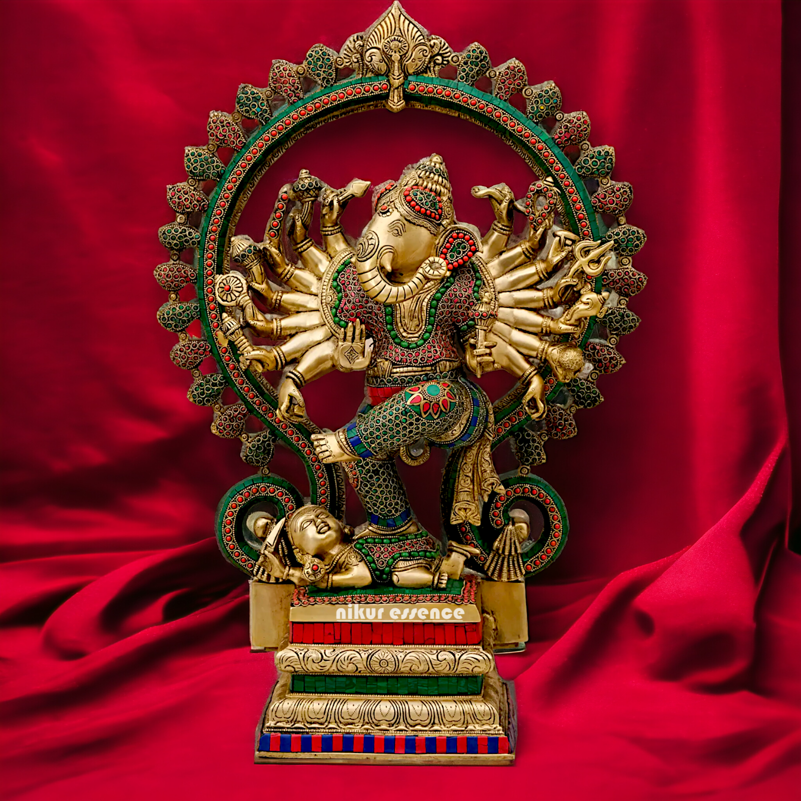Large Ganesha dancing Brass with Stone Work idol - 26 inches Nikuressence