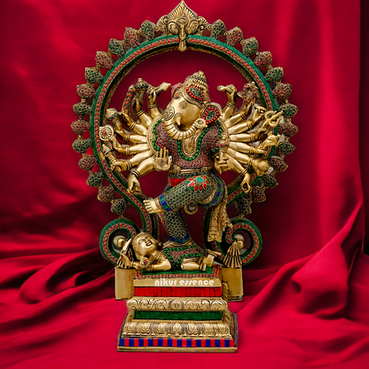 Large Ganesha dancing Brass with Stone Work idol - 26 inches Nikuressence