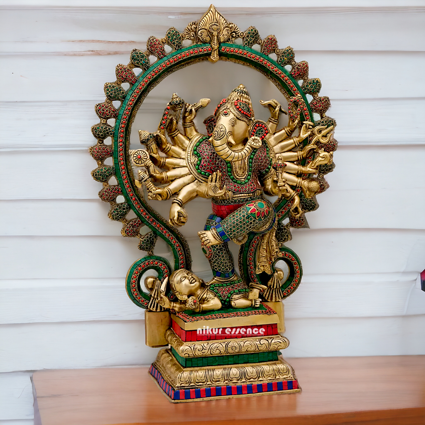Large Ganesha dancing Brass with Stone Work idol - 26 inches Nikuressence