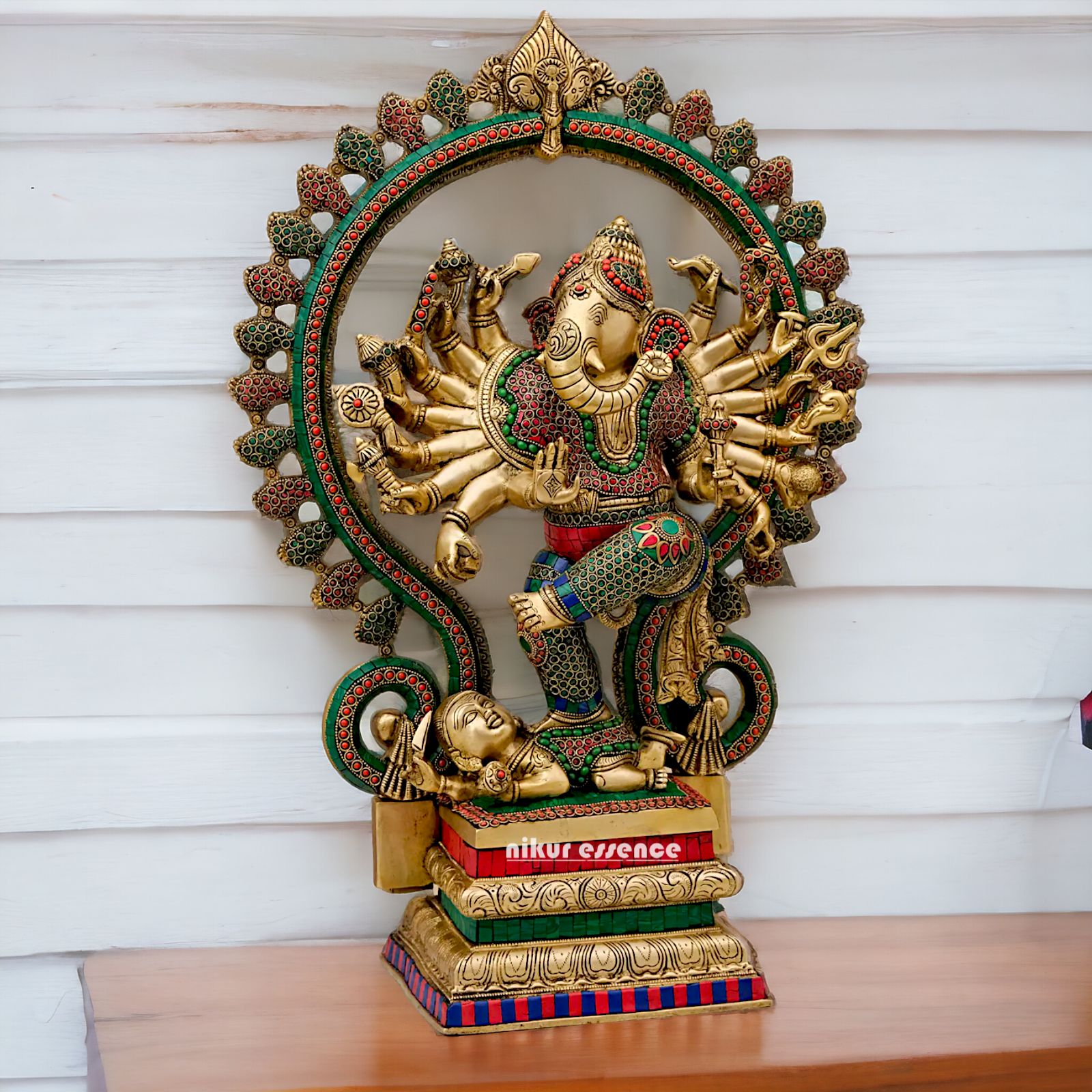 Large Ganesha dancing Brass with Stone Work idol - 26 inches Nikuressence