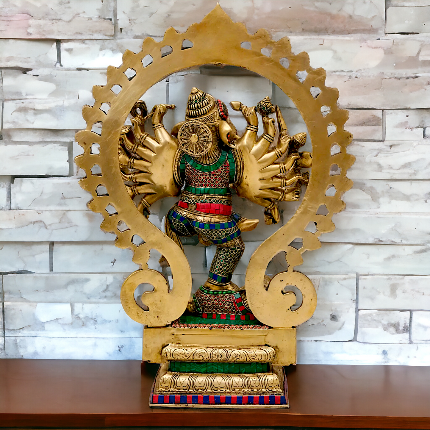Large Ganesha dancing Brass with Stone Work idol - 26 inches Nikuressence
