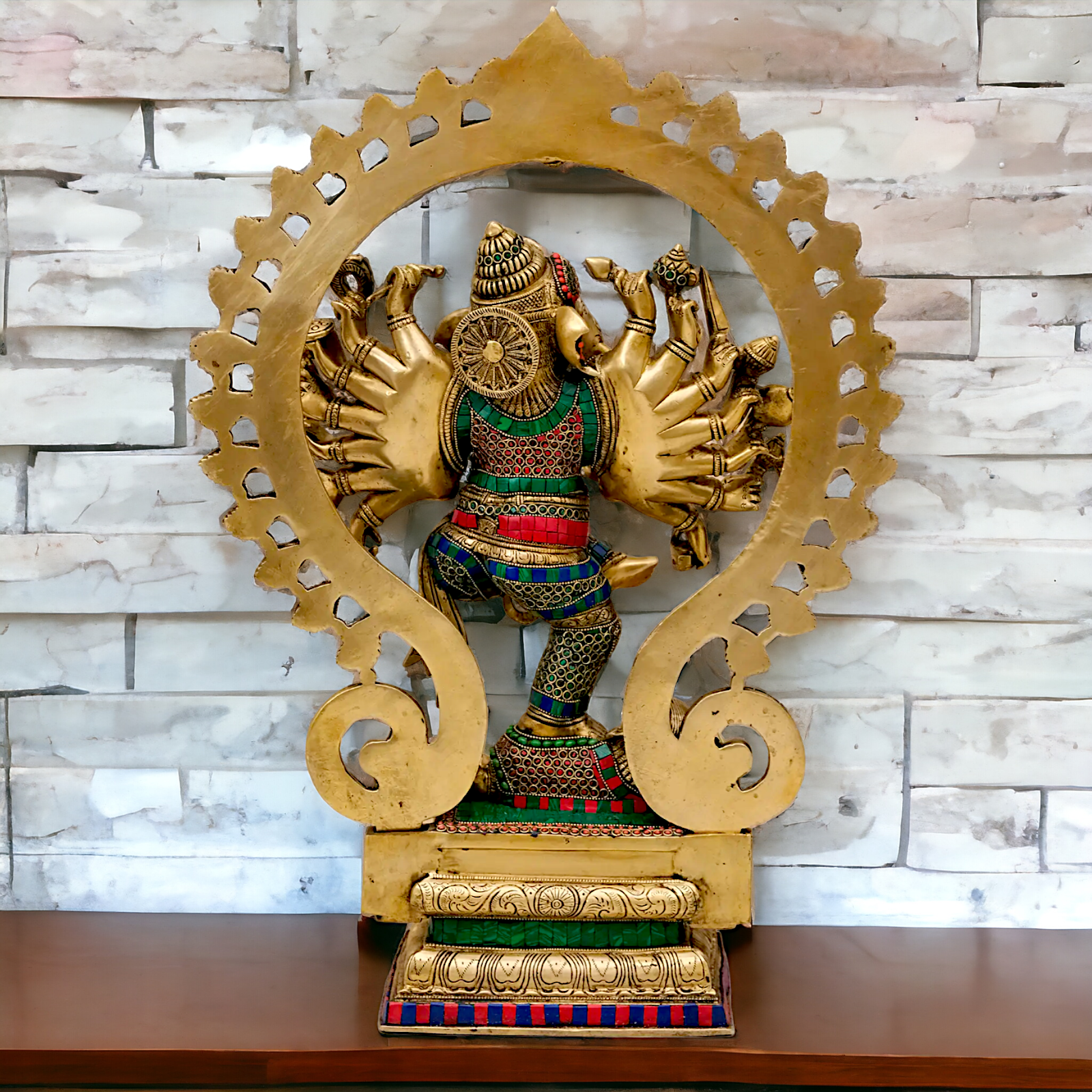 Large Ganesha dancing Brass with Stone Work idol - 26 inches Nikuressence