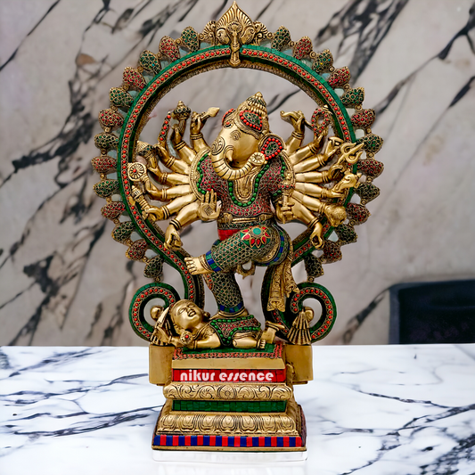 Large Ganesha dancing Brass with Stone Work idol - 26 inches Nikuressence