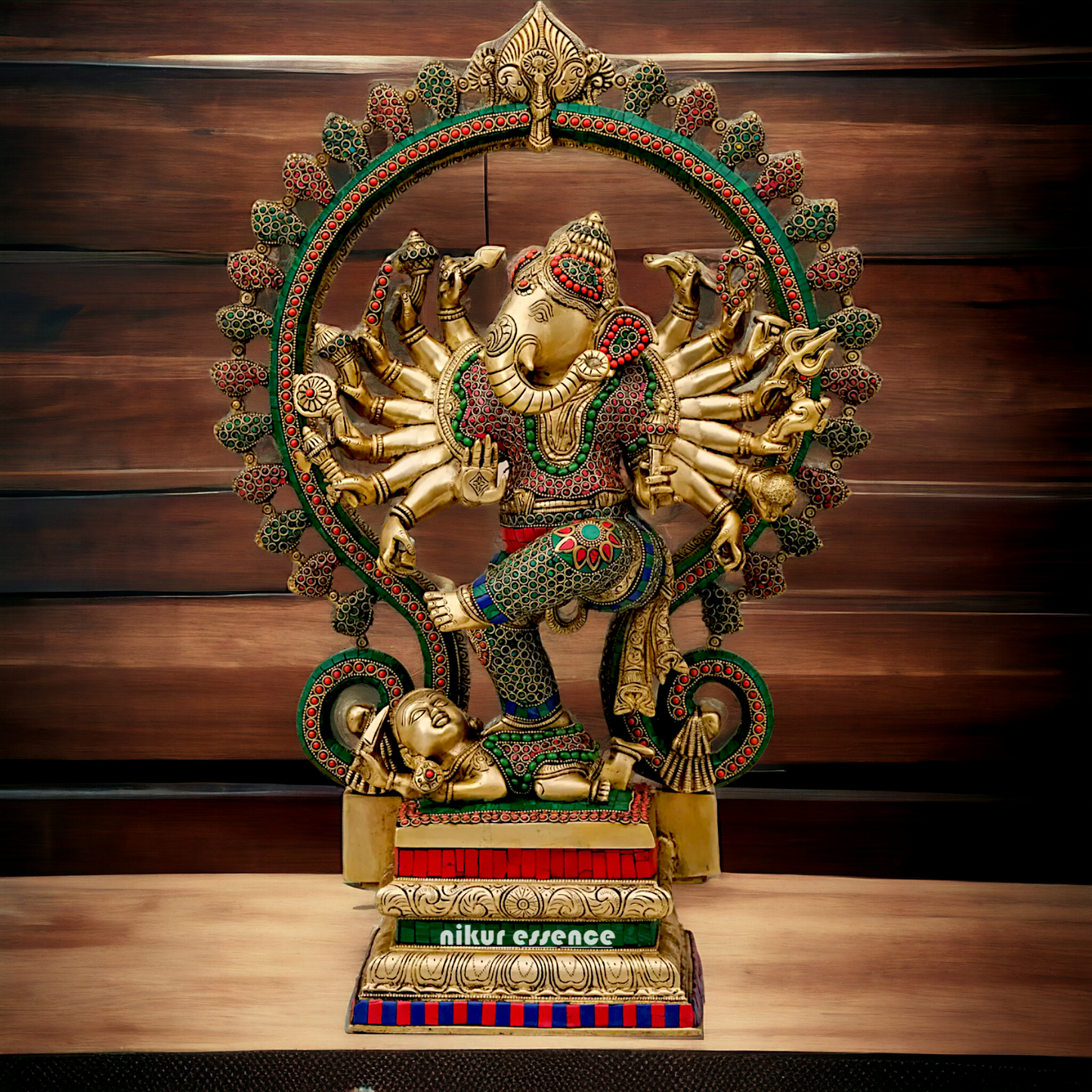 Large Ganesha dancing Brass with Stone Work idol - 26 inches Nikuressence