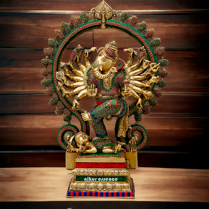 Large Ganesha dancing Brass with Stone Work idol - 26 inches Nikuressence